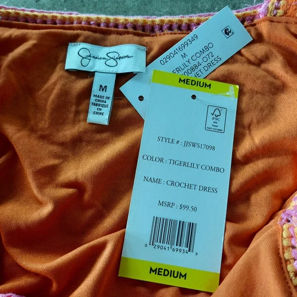 NWT Jessica Simpson Crochet Maxi Dress Size Med Orange Pink Open Knit Boho - Picture 6 of 15